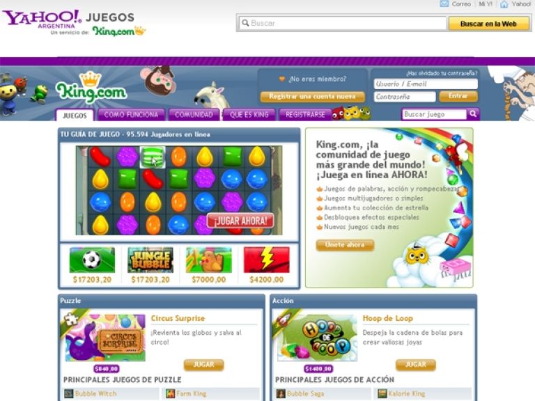 Yahoo! sell una alianza con King.com para ofrecer acceso a juegos.